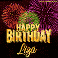 Wishing You A Happy Birthday, Liza! Best fireworks GIF animated greeting card.