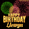 Wishing You A Happy Birthday, Llewyn! Best fireworks GIF animated greeting card.