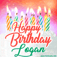 Happy Birthday GIF for Logan with Birthday Cake and Lit Candles