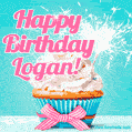Happy Birthday Logan! Elegang Sparkling Cupcake GIF Image.
