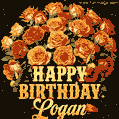Beautiful bouquet of orange and red roses for Logan, golden inscription and twinkling stars
