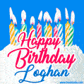 Happy Birthday GIF for Loghan with Birthday Cake and Lit Candles