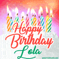 Happy Birthday GIF for Lola with Birthday Cake and Lit Candles