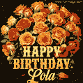 Beautiful bouquet of orange and red roses for Lola, golden inscription and twinkling stars