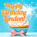 Happy Birthday, London! Elegant cupcake with a sparkler.