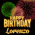Wishing You A Happy Birthday, Lorenzo! Best fireworks GIF animated greeting card.