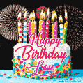 Amazing Animated GIF Image for Lou with Birthday Cake and Fireworks