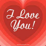 An animated GIF displaying 'I Love You!' in elegant script on a red heart background with a gradient effect.