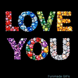 A rich and festive Love GIF. The jewel-encrusted letters radiate luxury, with stars and sparkles enhancing the colorful diamond design.