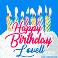 Happy Birthday GIF for Lovell with Birthday Cake and Lit Candles