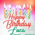 Happy Birthday GIF for Luca with Birthday Cake and Lit Candles