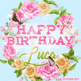 Beautiful Birthday Flowers Card for Luca with Animated Butterflies