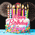 Amazing Animated GIF Image for Lucan with Birthday Cake and Fireworks