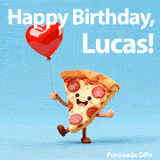 Seamlessly looping animation of a dancing pizza wishing Happy Birthday to Lucas