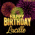 Wishing You A Happy Birthday, Lucille! Best fireworks GIF animated greeting card.