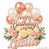 Stylish pink and gold Happy Birthday Lucille animation with floral decor