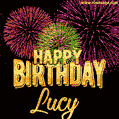 Wishing You A Happy Birthday, Lucy! Best fireworks GIF animated greeting card.