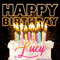 Lucy - Animated Happy Birthday Cake GIF Image for WhatsApp
