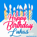 Happy Birthday GIF for Lukas with Birthday Cake and Lit Candles