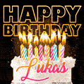 Lukas - Animated Happy Birthday Cake GIF for WhatsApp