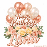Beautiful cursive Happy Birthday Luna text beautifully decorated with flowers