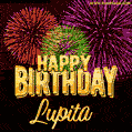 Wishing You A Happy Birthday, Lupita! Best fireworks GIF animated greeting card.