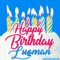 Happy Birthday GIF for Luqman with Birthday Cake and Lit Candles
