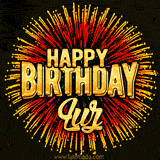 Golden 'Happy Birthday Luz' text accompanied by animated rainbow fireworks for a festive animated greeting.