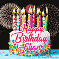 Amazing Animated GIF Image for Lyan with Birthday Cake and Fireworks