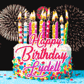 Amazing Animated GIF Image for Lydell with Birthday Cake and Fireworks