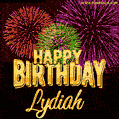 Wishing You A Happy Birthday, Lydiah! Best fireworks GIF animated greeting card.