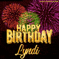 Wishing You A Happy Birthday, Lyndi! Best fireworks GIF animated greeting card.