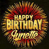 Golden 'Happy Birthday Lynette' text accompanied by animated rainbow fireworks for a festive animated greeting.