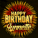 Golden 'Happy Birthday Lynnette' text accompanied by animated rainbow fireworks for a festive animated greeting.