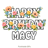 Modern floral Happy Birthday Macy animated e-card with swaying blooms