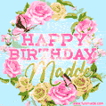Beautiful Birthday Flowers Card for Madde with Glitter Animated Butterflies