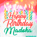 Happy Birthday GIF for Madoka with Birthday Cake and Lit Candles