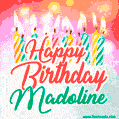 Happy Birthday GIF for Madoline with Birthday Cake and Lit Candles