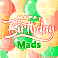 Happy Birthday Image for Mads. Colorful Birthday Balloons GIF Animation.