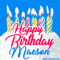 Happy Birthday GIF for Maeson with Birthday Cake and Lit Candles