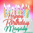 Happy Birthday GIF for Magaly with Birthday Cake and Lit Candles