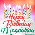 Happy Birthday GIF for Magdalena with Birthday Cake and Lit Candles