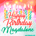 Happy Birthday GIF for Magdalone with Birthday Cake and Lit Candles