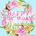 Beautiful Birthday Flowers Card for Magdalone with Glitter Animated Butterflies