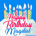 Happy Birthday GIF for Magdiel with Birthday Cake and Lit Candles