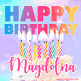 Animated Happy Birthday Cake with Name Magdolna and Burning Candles