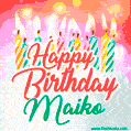 Happy Birthday GIF for Maiko with Birthday Cake and Lit Candles