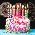 Amazing Animated GIF Image for Maisen with Birthday Cake and Fireworks