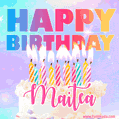 Animated Happy Birthday Cake with Name Maitea and Burning Candles