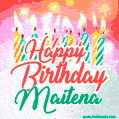 Happy Birthday GIF for Maitena with Birthday Cake and Lit Candles
